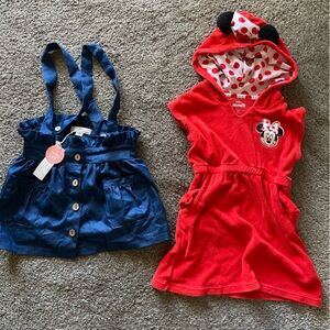Red Minnie Mouse Hooded Dress with Blue Suspenders